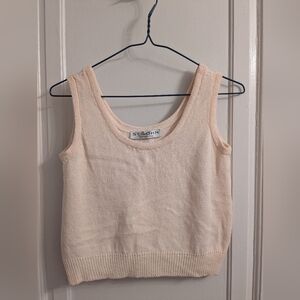 St John Basics sz MED Ivory Off White Santana Knit Scoop Neck Tank Excellent